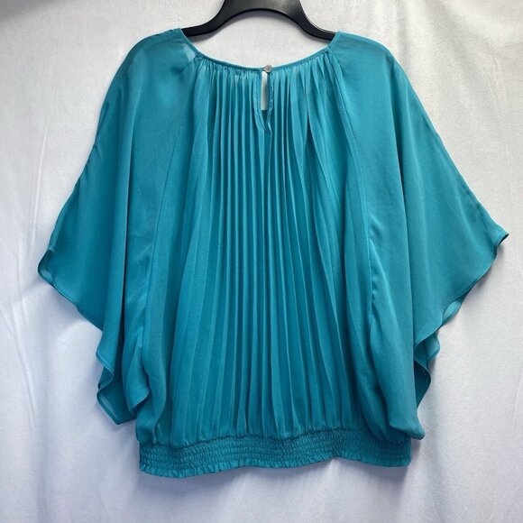 Daniel Rainn Pleated Sheer Batwing Sleeves Blouse Women Large Green Smocked Back - Picture 8 of 16